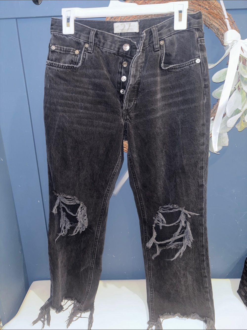 We The Free Washed Black Distressed Jeans